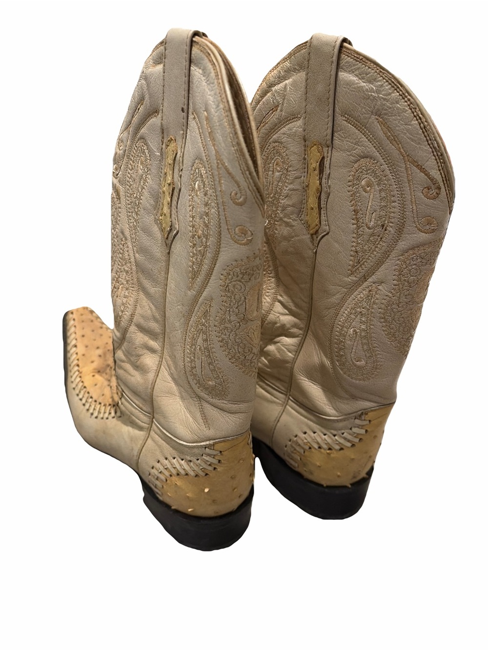 Vintage El General Women's Cream Ostrich-Style Embroidered Western Boots - Picture 2 of 6